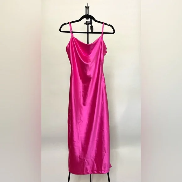 **Never Worn**Spaghetti Strap BARBIECORE Satin Midi Cocktail Dress-Rose | Small - Picture 6 of 11